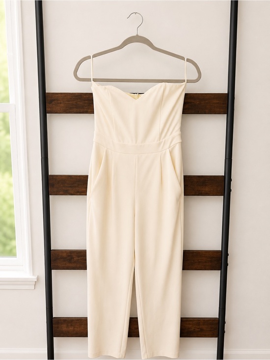 Express Pants - Express Cream Strapless Romper with Gold Zip Detail